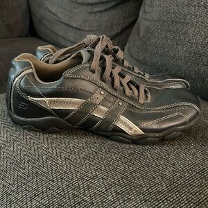 Skechers Relaxed Step Black Brown Leather Sneakers Shoes Men's